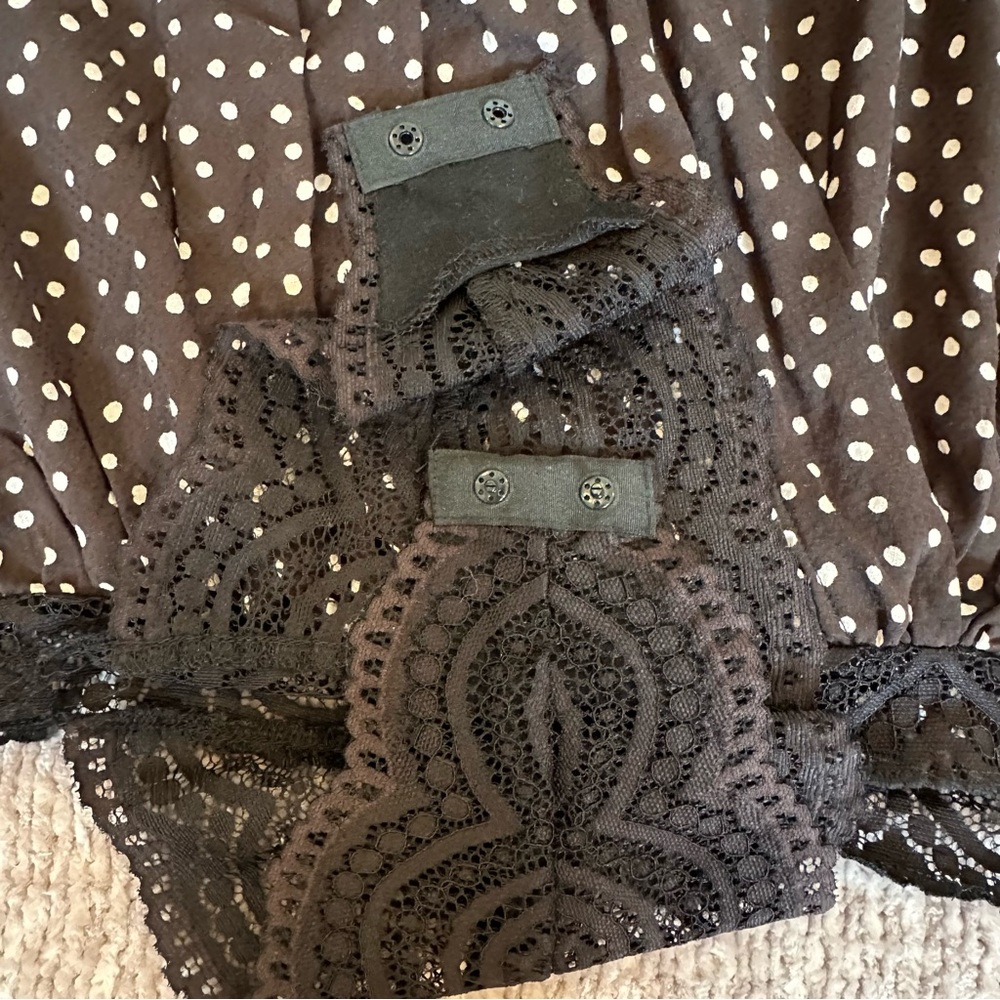 Free People Makin Waves Black Polka Dot Wrap Bell Sleeve Bodysuit - Picture 8 of 12